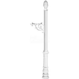 Lewiston Post with Support Brace Decorative Ornate Base & Pineapple Finial (No Mailbox) White LPST-703-WHT