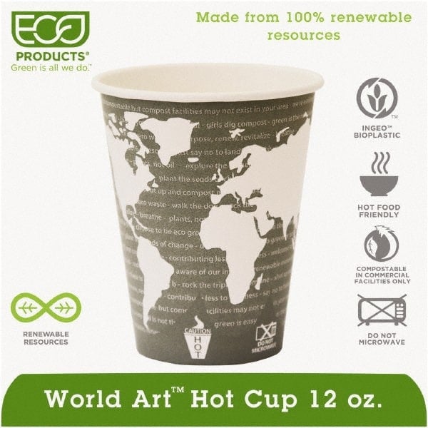 Case of (20) Packs World Art Renewable Compostable Hot Cups, 12 oz, 50 Cups/Pack MPN:ECOEPBHC12WA