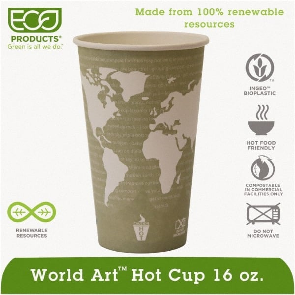 Case of (20) Packs World Art Renewable Compostable Hot Cups, 16 oz, 50 Cups/Pack MPN:ECOEPBHC16WA