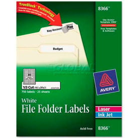 Avery® Permanent Self-Adhesive Laser/Inkjet File Folder Labels White 750/Pack 8366