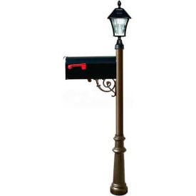 Lewiston E1 Economy Mailbox Post (Fluted Base & Black Solar Lamp) Bronze LPST-800-E1-SL-BZ