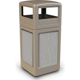 PolyTec™ Square Waste Container w/Dome Lid Beige w/Horz Stainless Steel Panels 42-Gallon 7329063K