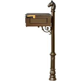 Lewiston Equine Mailbox No Address Plates w/Horsehead Finial & Decorative Ornate Base Bronze LM-701-LPST-BZ