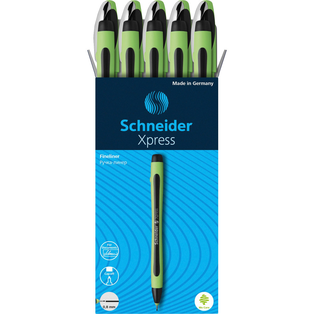 Rediform Schneider Xpress Premium Fineliner Pens, Fine Point, 0.8 mm, Black/Green Barrel, Black Ink, Pack Of 10 Pens (Min Order Qty 3) MPN:RED190001