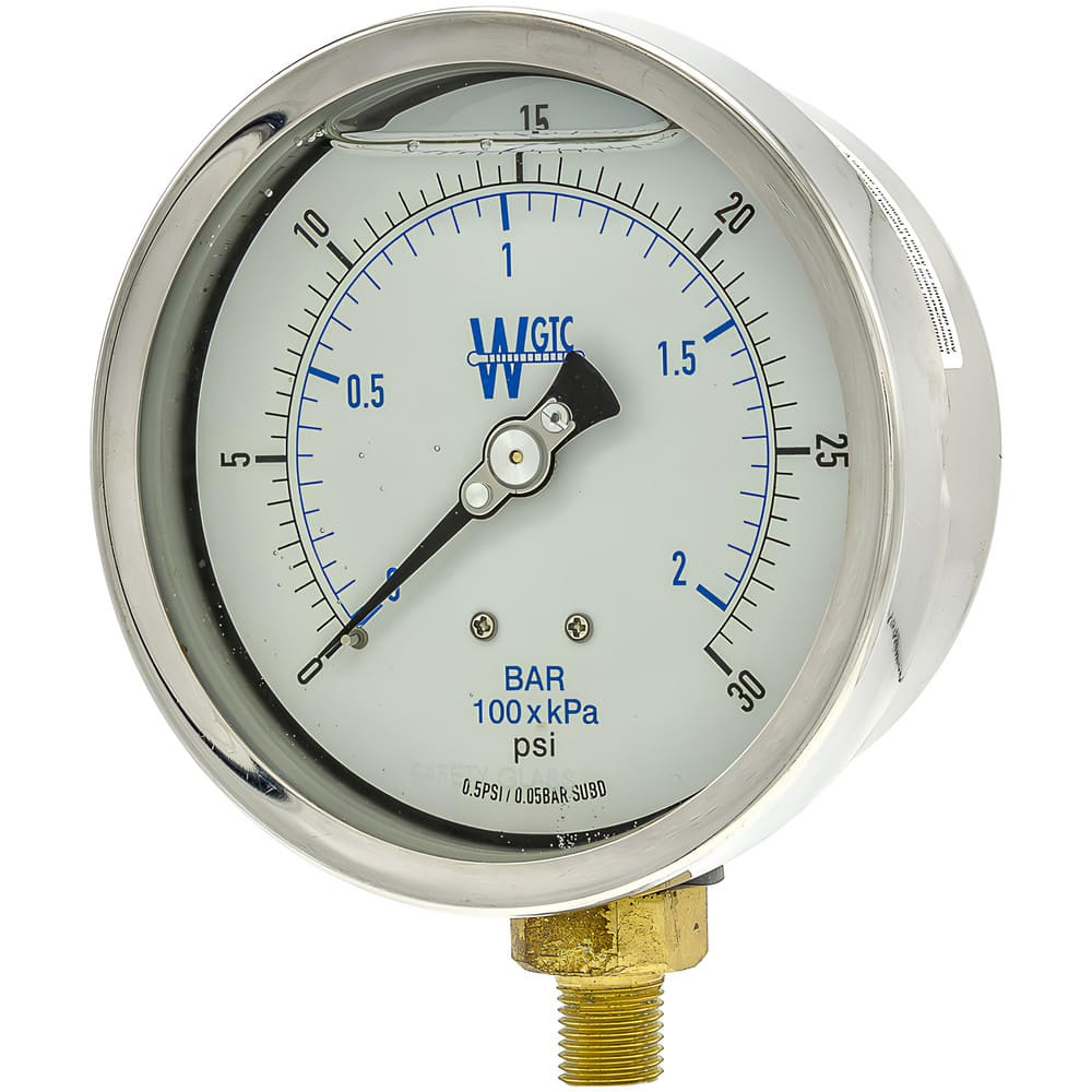 Pressure Gauges, Gauge Type: Filled , Scale Type: Dual , Accuracy (%): 1% full-scale , Dial Type: Analog , Thread Type: 1/4