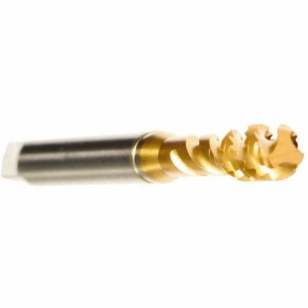 Spiral Flute Tap: M10x1.50 Metric, 3 Flutes, Bottoming, 6H Class of Fit, Cobalt, TIN Coated MPN:AU513700.0100