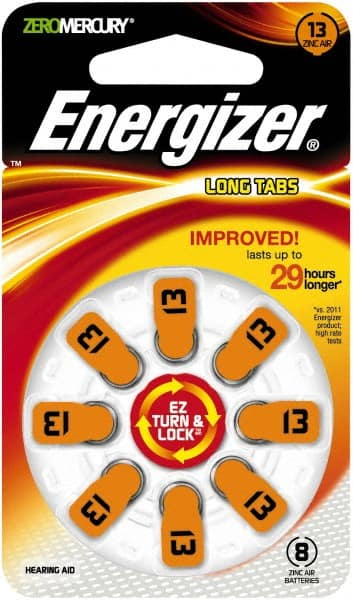 Pack of (8), Size 13, Zinc Air, Hearing Aid Batteries MPN:AZ13DP-8