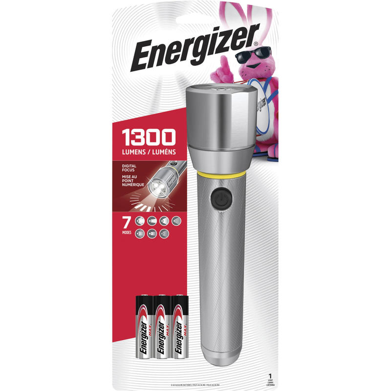 Energizer Vision HD Flashlight with Digital Focus - LED - 1300 lm Lumen - 6 x AA - Battery - Metal - Chrome - 4 / Carton MPN:EPMZH61ECT