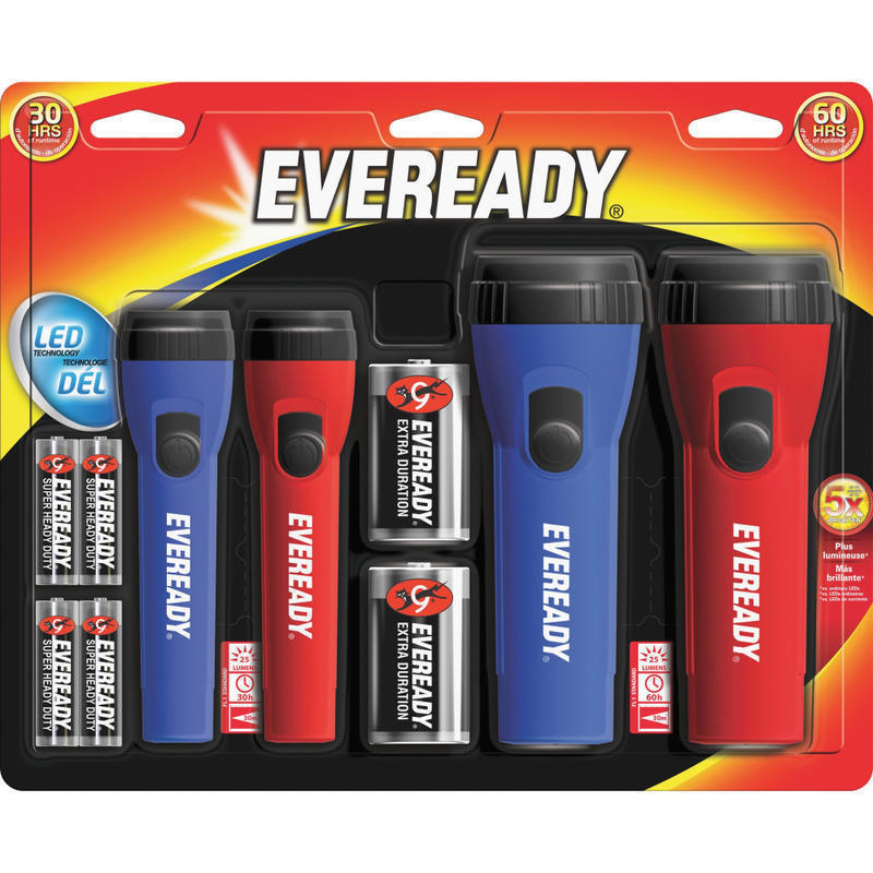 Energizer LED Flashlight Combo Pack - LED - Bulb - 25 lm LumenD - Battery - Red, Blue - 4 / Pack (Min Order Qty 3) MPN:EVM5511S