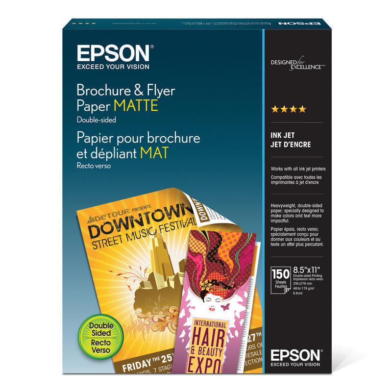 Epson Brochure & Flyer Paper, White, Letter (8.5in x 11in), 150 Sheets Per Pack, 48 Lb, 97 Brightness (Min Order Qty 3) MPN:S042384