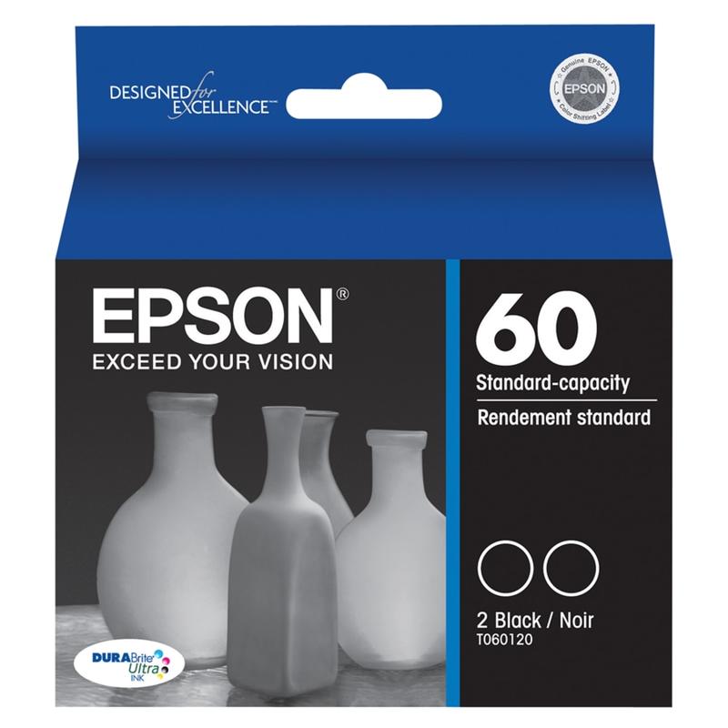 Epson 60 DuraBrite Ultra Black Ink Cartridges, Pack Of 2, T060120-D2 (Min Order Qty 2) MPN:T060120-D2