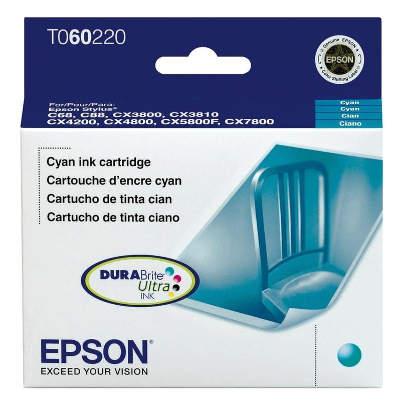 Epson 60 DuraBrite Ultra Cyan Ink Cartridge, T060220-S (Min Order Qty 3) MPN:T060220-S