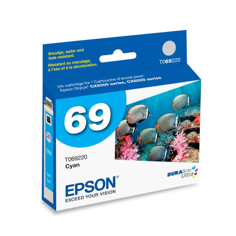 Epson 69 DuraBrite Ultra Cyan Ink Cartridge, T069220-S (Min Order Qty 3) MPN:T069220-S