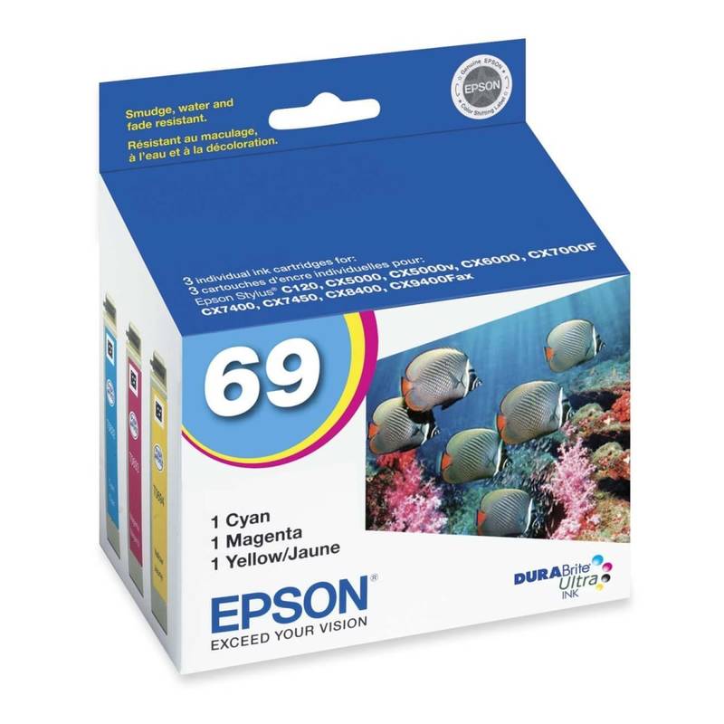 Epson 69 DuraBrite Ultra Cyan, Magenta, Yellow Ink Cartridges, Pack Of 3, T069520 (Min Order Qty 2) MPN:T069520-S