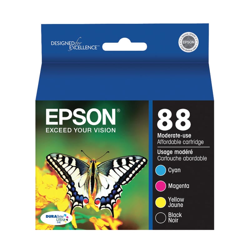 Epson 88 DuraBrite Ultra Black And Cyan, Magenta, Yellow Ink Cartridges, Pack Of 4, T088120-BCS (Min Order Qty 2) MPN:T088120-BCS