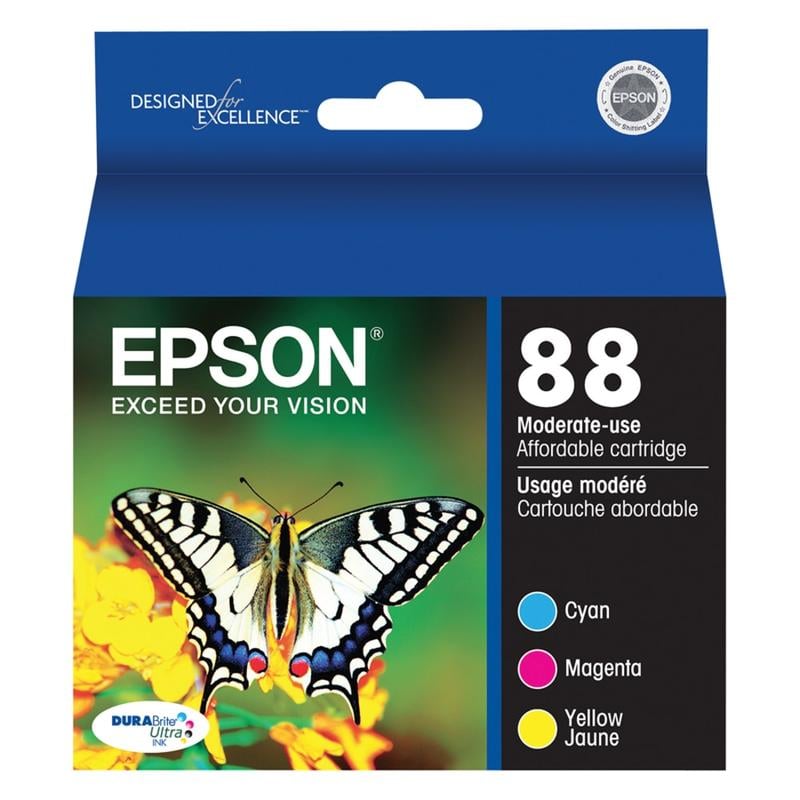 Epson 88 DuraBrite Ultra Cyan, Magenta, Yellow Ink Cartridges, Pack Of 3, T088520-S (Min Order Qty 2) MPN:T088520-S