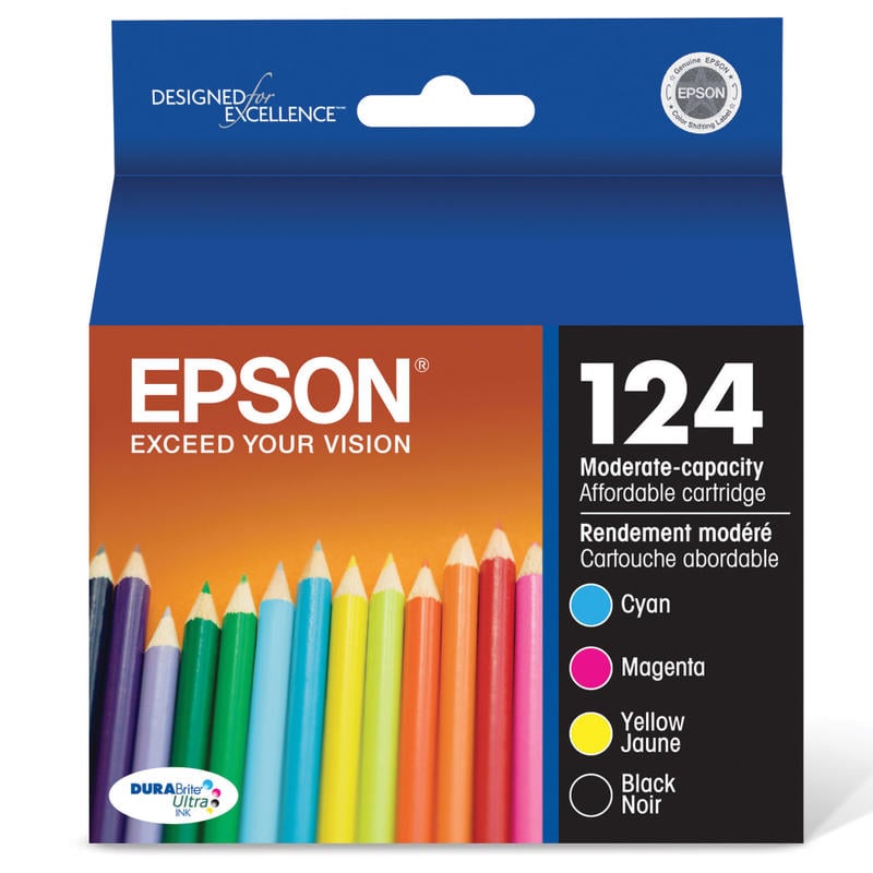 Epson 124 DuraBrite Ultra Black And Cyan, Magenta, Yellow Ink Cartridges, Pack Of 4, T124120 (Min Order Qty 2) MPN:T124120-BCS