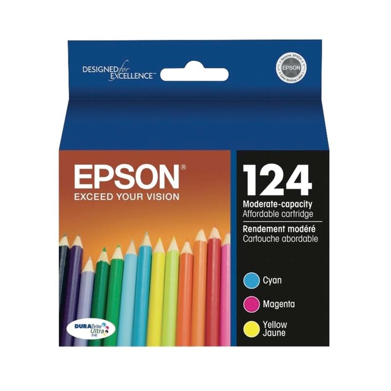 Epson 124 DuraBrite Ultra Cyan, Magenta, Yellow Ink Cartridges, Pack Of 3, T124520 (Min Order Qty 2) MPN:T124520-S