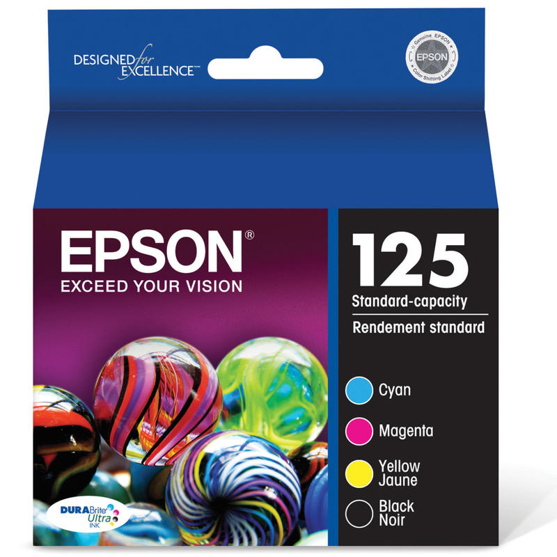 Epson 125 DuraBrite Ultra Black And Cyan, Magenta, Yellow Ink Cartridges, Pack Of 4, T125120-BCS MPN:T125120-BCS