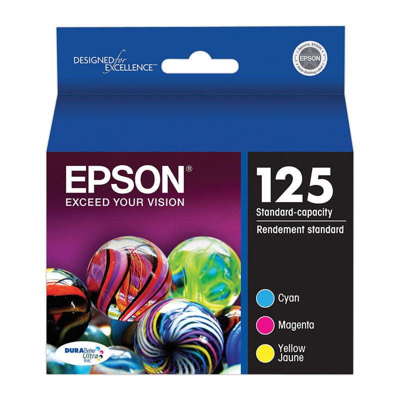 Epson 125 DuraBrite Ultra Cyan, Magenta, Yellow Ink Cartridges, Pack Of 3, T125520-S (Min Order Qty 2) MPN:T125520-S