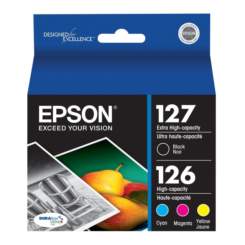 Epson 127 Black/126 DuraBrite Cyan; Magenta; Yellow High-Yield Ink Cartridges, Pack Of 4, T127120-BCS MPN:T127120-BCS