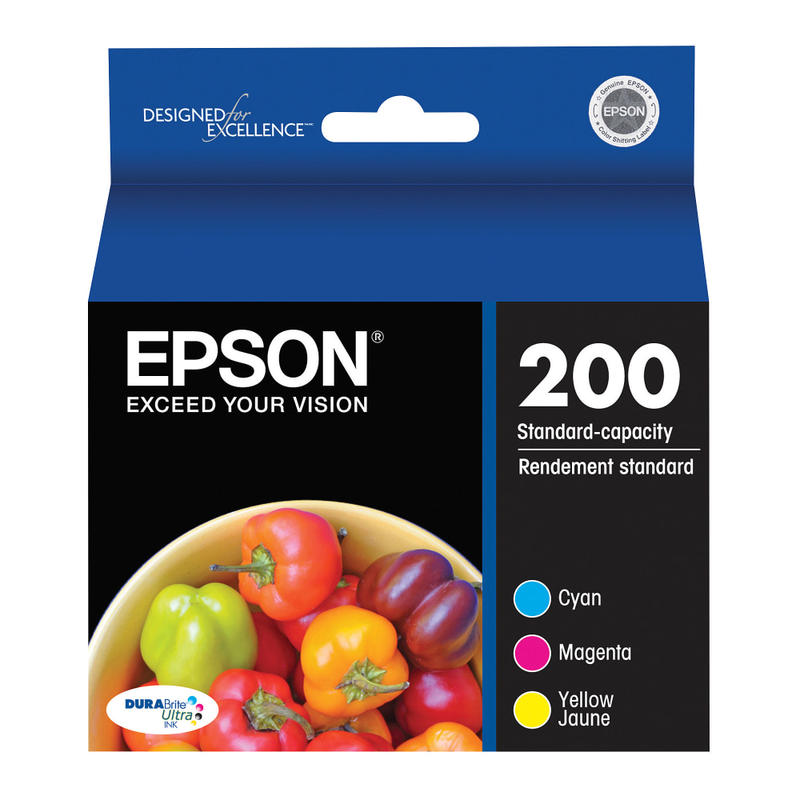 Epson 200 DuraBrite Ultra Cyan, Magenta, Yellow Ink Cartridges, Pack Of 3, T200520 (Min Order Qty 2) MPN:T200520-S