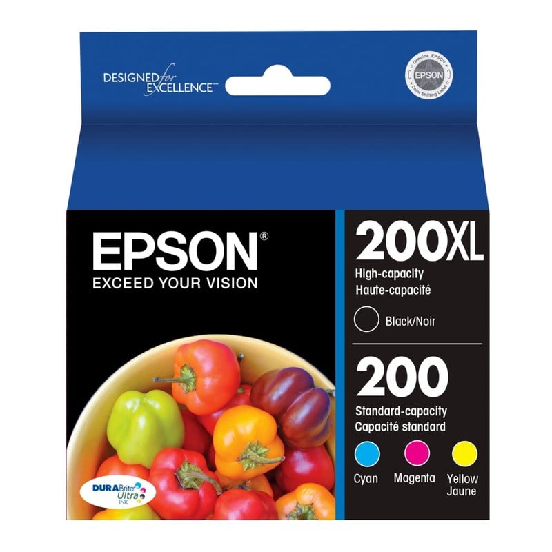 Epson 200XL Black/200 DuraBrite Cyan; Magenta; Yellow High-Yield/Standard Yield Ink Cartridges, Pack Of 4, T200XL-BCS MPN:T200XL-BCS