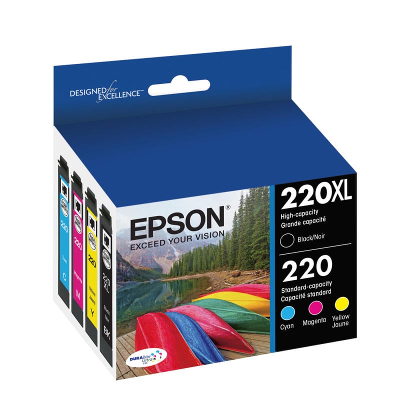 Epson 220XL Black/220 DuraBrite Cyan; Magenta; Yellow High-Yield Ink Cartridges, Pack Of 4, T220XL-BCS MPN:T220XL-BCS