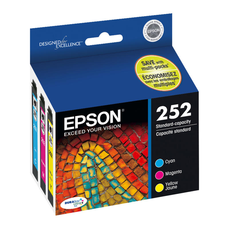 Epson 252 DuraBrite Ultra Cyan, Magenta, Yellow Ink Cartridges, Pack Of 3, T252520-S (Min Order Qty 2) MPN:T252520-S