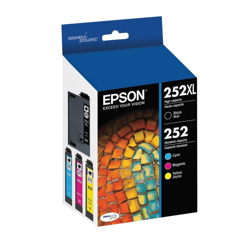 Epson 252XL Black/252 DuraBrite Cyan; Magenta; Yellow High-Yield/Standard Yield Ink Cartridges, Pack Of 4, T252XL-BCS MPN:T252XL-BCS