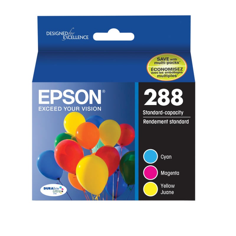 Epson 288 DuraBrite Ultra Cyan, Magenta, Yellow Ink Cartridges, Pack Of 3, T288520-S (Min Order Qty 2) MPN:T288520-S