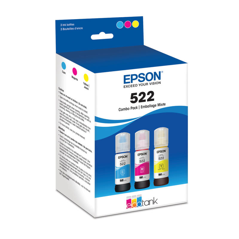 Epson 522 EcoFit Cyan; Magenta; Yellow High-Yield Ink Bottles, Pack Of 3, T522520-S (Min Order Qty 2) MPN:T522520-S