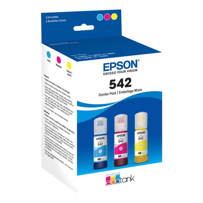 Epson 542 EcoTank Cyan, Magenta, Yellow Ink Refill Bottles, Pack Of 3, T542520-S MPN:T542520-S