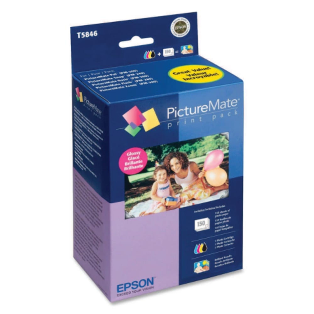 Epson T584 PictureMate Tri-Color Ink Cartridge And 100-Sheet Glossy Paper Print Pack, T5846 (Min Order Qty 2) MPN:T5846