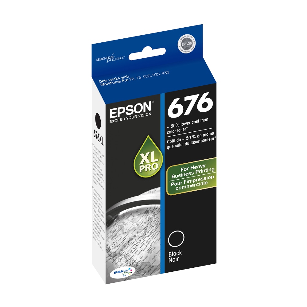 Epson 676XL DuraBrite Black High Yield Ink Cartridge, T676XLXL120-S (Min Order Qty 2) MPN:T676XL120-S