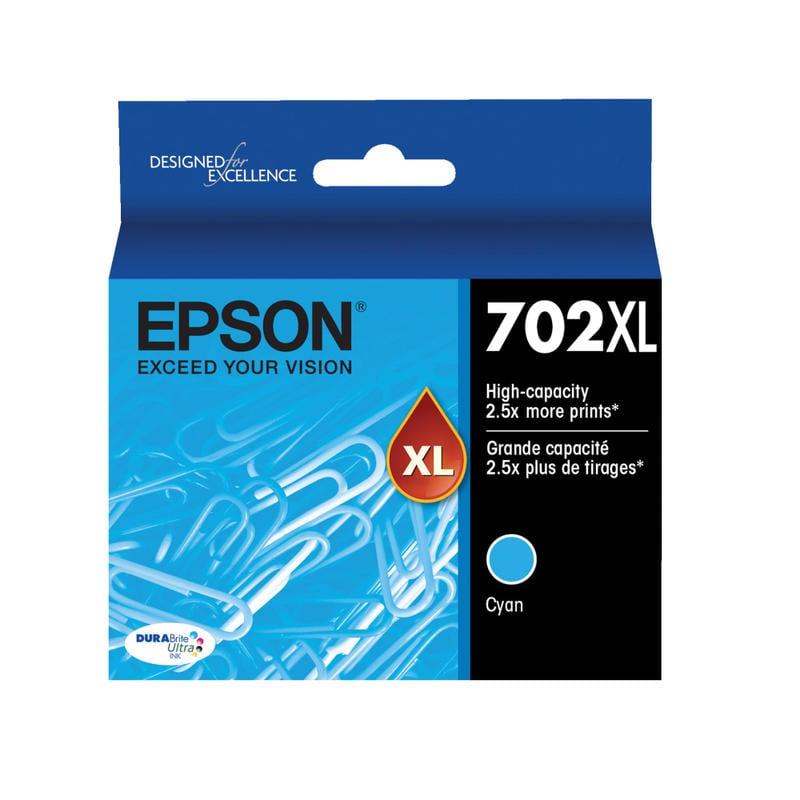 Epson 702XL DuraBrite Cyan Ultra-High-Yield Ink Cartridge, T702XL220-S (Min Order Qty 2) MPN:T702XL220-S