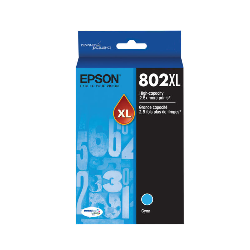 Epson 802XL DuraBrite Ultra High-Yield Cyan Ink Cartridge, T802XL220-S (Min Order Qty 2) MPN:T802XL220-S