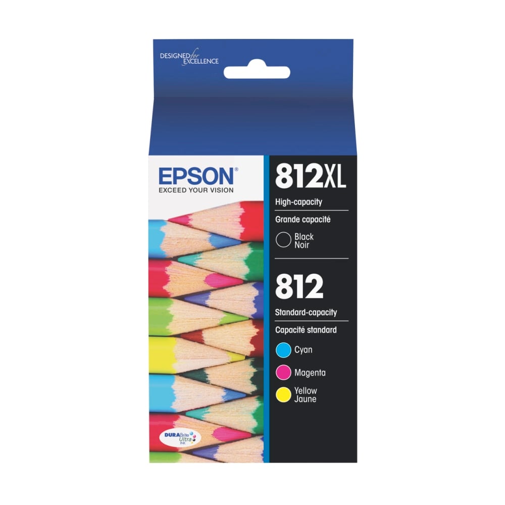 Epson 812XL Black/812 DuraBrite Cyan; Magenta; Yellow Ultra High-Yield/Standard Yield Ink Cartridges, Pack Of 4, T812XL-BCS MPN:T812XL-BCS