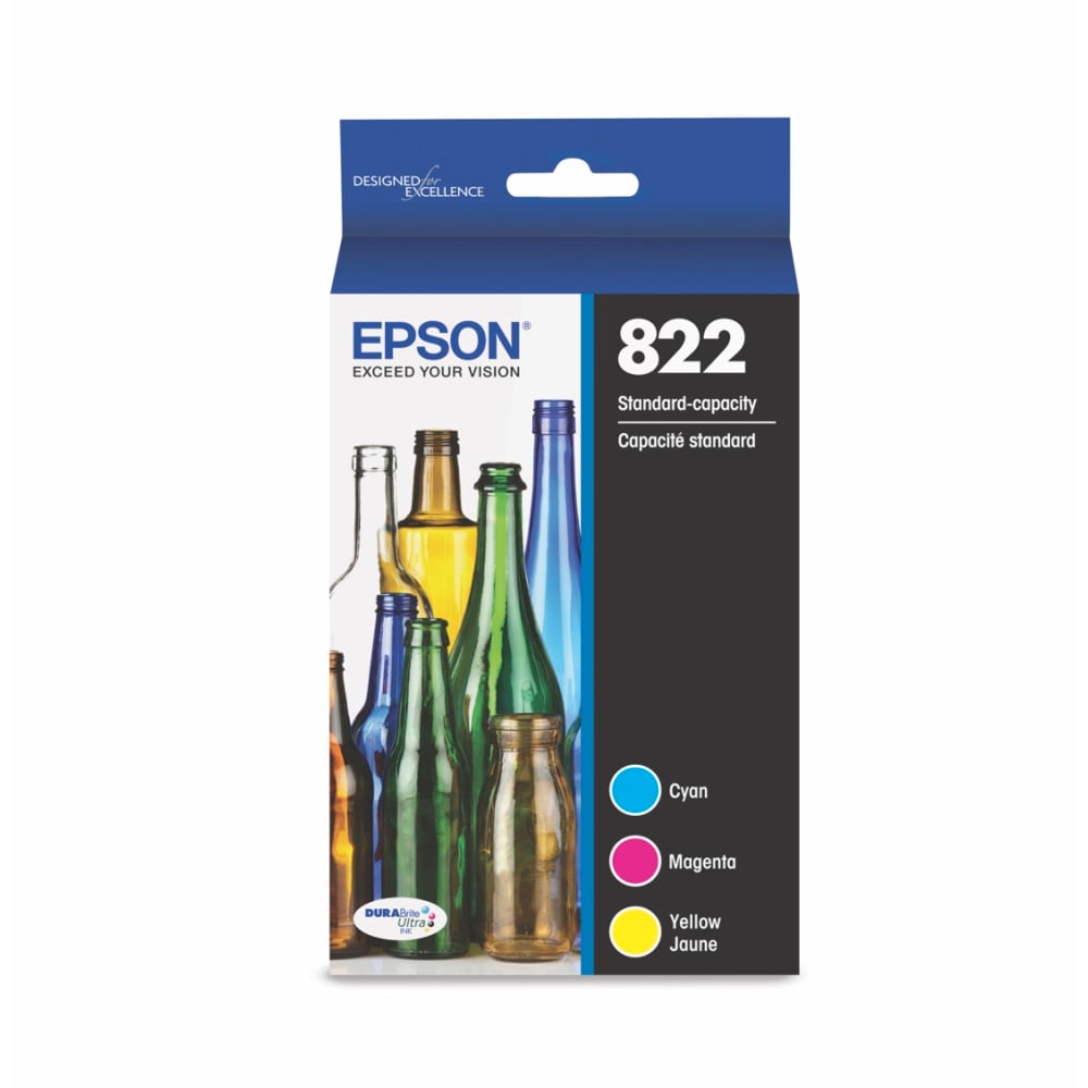 Epson 822 DuraBrite Ultra Cyan, Magenta, Yellow Ink Cartridges, Pack Of 3, T822520-S (Min Order Qty 2) MPN:T822520-S