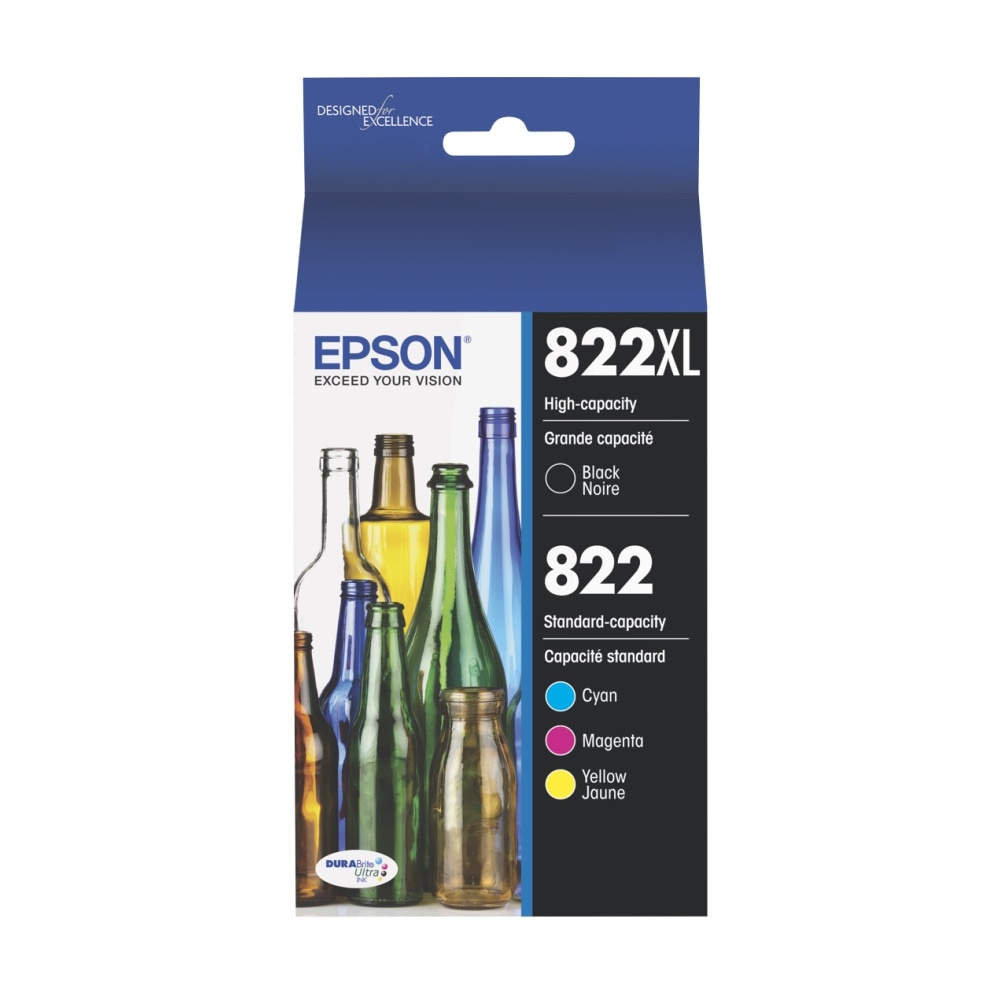 Epson 822XL/822 Black And Cyan, Magenta, Yellow High-Yield Ink Cartridges, Pack Of 4 MPN:T822XL-BCS