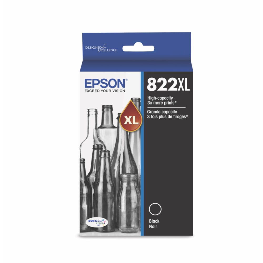 Epson 822XL DuraBrite Black High-Yield Ink Cartridge, T822XL120-S (Min Order Qty 2) MPN:T822XL120-S