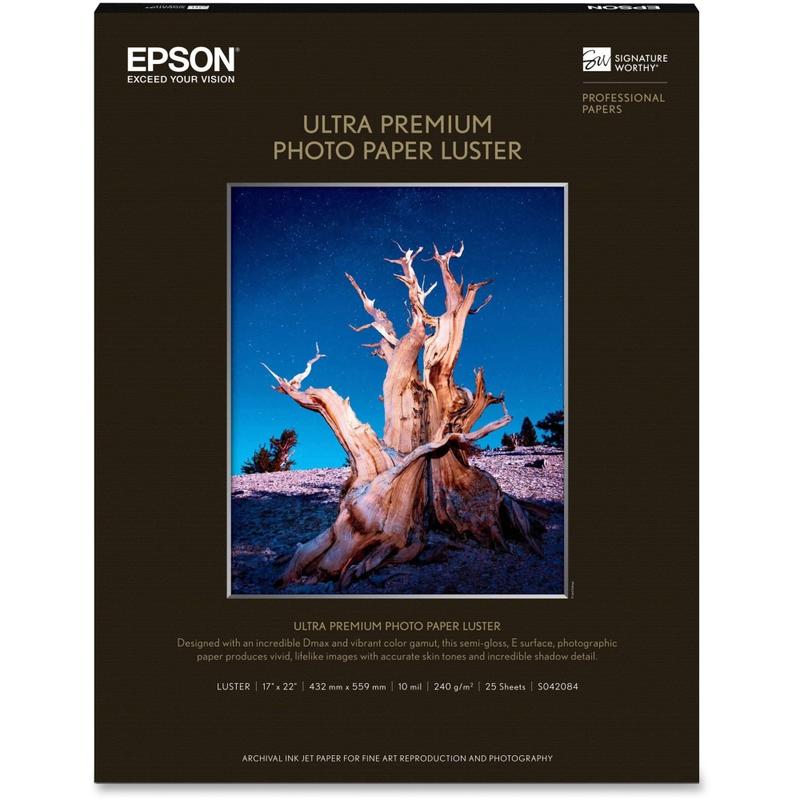 Epson Ultra Premium Photo Paper, 17in x 22in, Ream Of 25 Sheets MPN:S042084