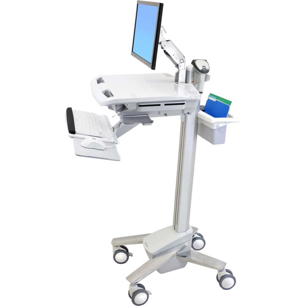 Ergotron StyleView EMR Cart with LCD Arm - 35 lb Capacity - 4 Casters - Aluminum, Plastic, Zinc Plated Steel - 18.3in Width x 50.5in Height - White, Gray, Polished Aluminum MPN:SV41-6200-0