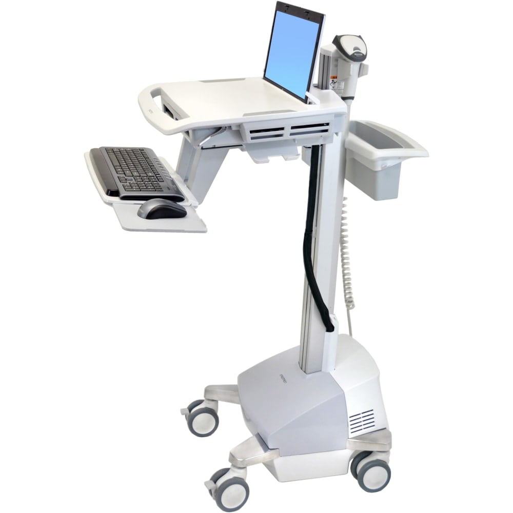 Ergotron StyleView EMR Cart with LCD Pivot, SLA Powered - 35 lb Capacity - 4 Casters - Plastic, Aluminum, Zinc Plated Steel - 22.4in Width x 31in Depth x 65.1in Height - Gray, White, Polished Aluminum MPN:SV42-6301-6