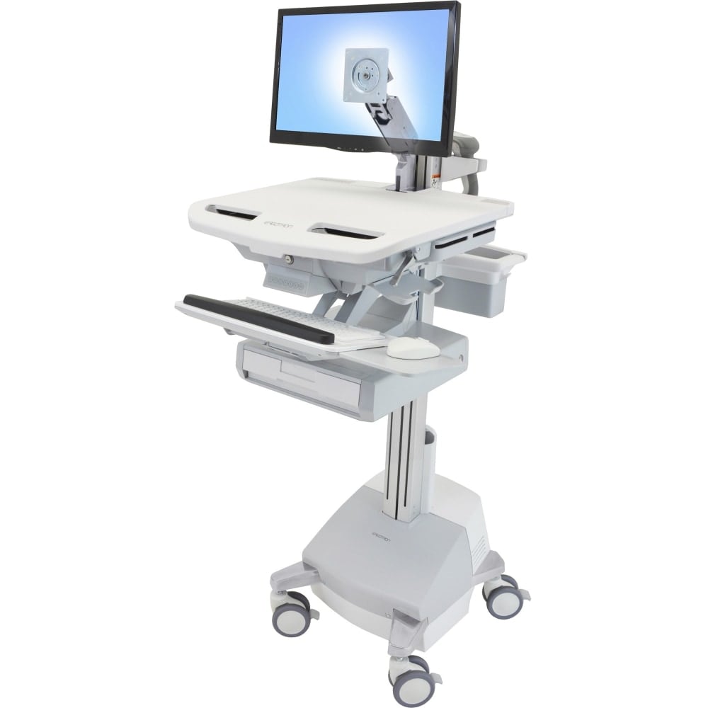 Ergotron StyleView Cart with LCD Arm, SLA Powered, 1 Drawer - 1 Drawer - 37 lb Capacity - 4 Casters - Aluminum, Plastic, Zinc Plated Steel - White, Gray, Polished Aluminum MPN:SV44-1211-1