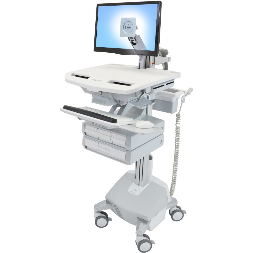 Ergotron StyleView Cart with LCD Arm, LiFe Powered, 4 Drawers - 4 Drawer - 34 lb Capacity - 4 Casters - Aluminum, Plastic, Zinc Plated Steel - White, Gray, Polished Aluminum MPN:SV44-1242-1