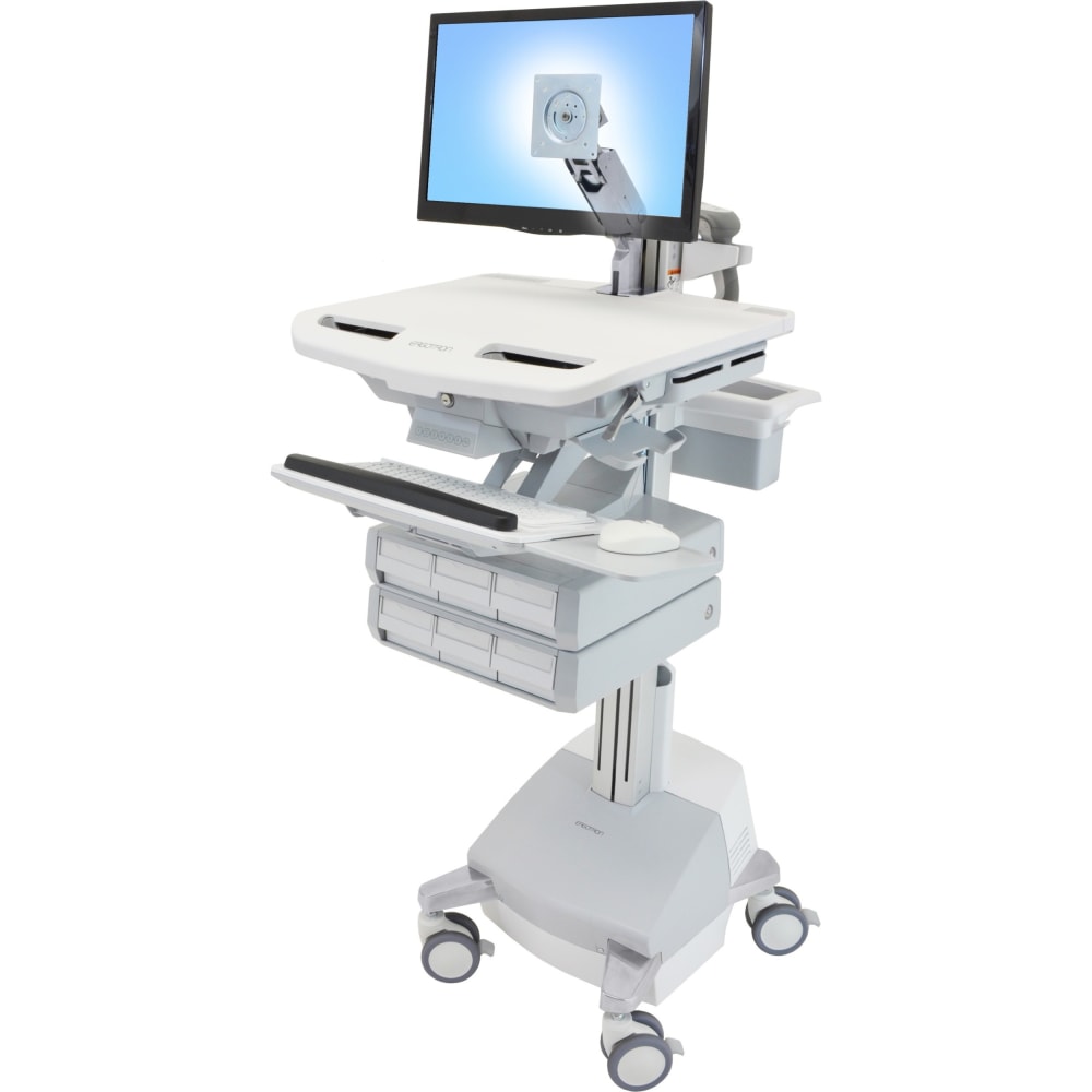 Ergotron StyleView Cart with LCD Arm, SLA Powered, 6 Drawers - 6 Drawer - 37 lb Capacity - 4 Casters - Aluminum, Plastic, Zinc Plated Steel - White, Gray, Polished Aluminum MPN:SV44-1261-1