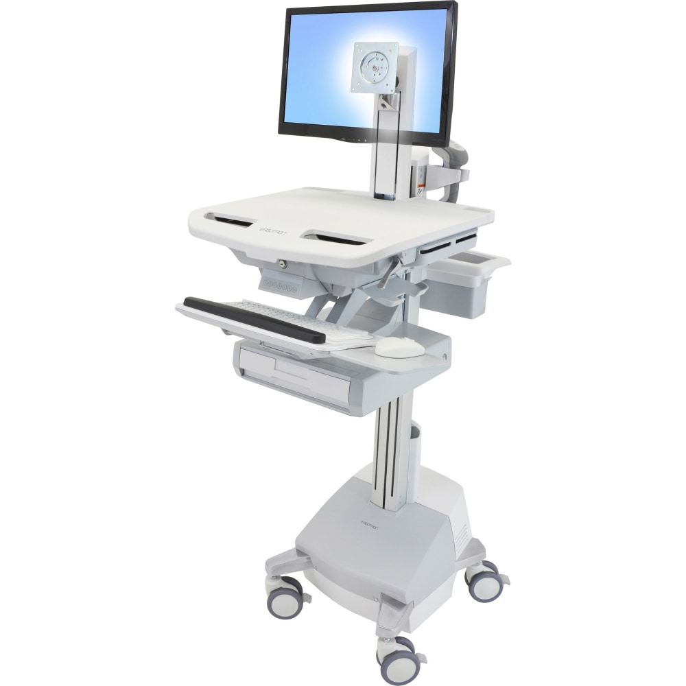 Ergotron StyleView Cart with LCD Pivot, SLA Powered, 1 Drawer - 1 Drawer - 37 lb Capacity - 4 Casters - Aluminum, Plastic, Zinc Plated Steel - White, Gray, Polished Aluminum MPN:SV44-1311-1