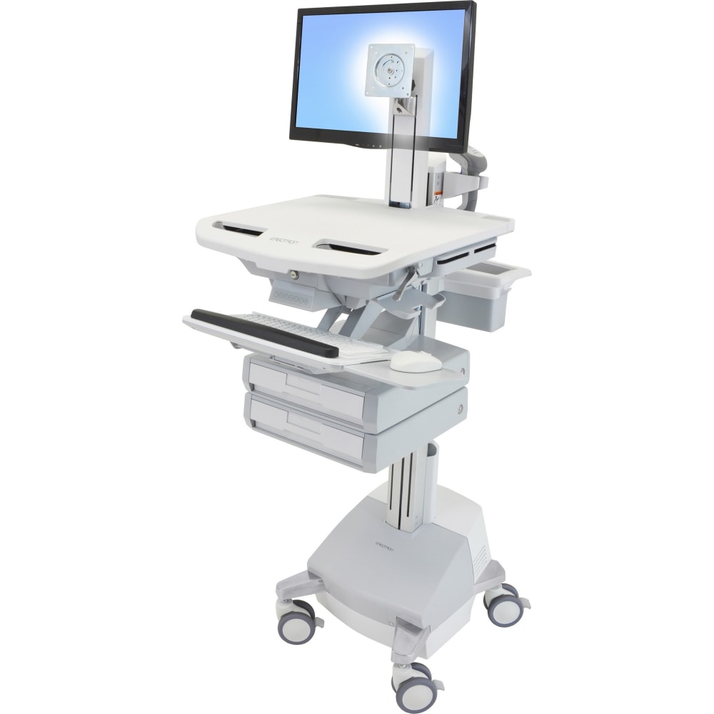 Ergotron StyleView Cart with LCD Pivot, SLA Powered, 2 Drawers - 2 Drawer - 39 lb Capacity - 4 Casters - Aluminum, Plastic, Zinc Plated Steel - White, Gray, Polished Aluminum MPN:SV44-1321-1