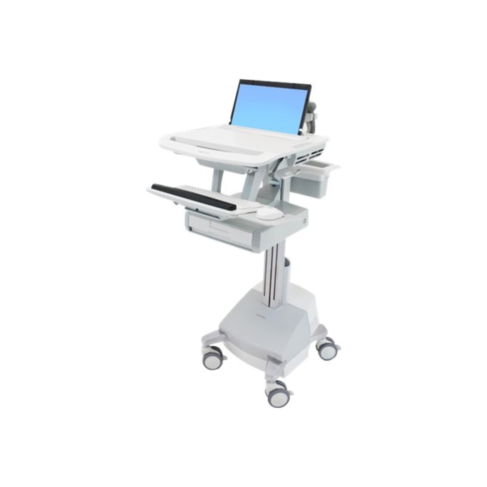 Ergotron StyleView Laptop Cart Desk Workstation SLA Powered, 1 Drawer, 50-1/2inH x 17-1/2inW x 30-3/4inD, White/Gray MPN:SV44-1111-1